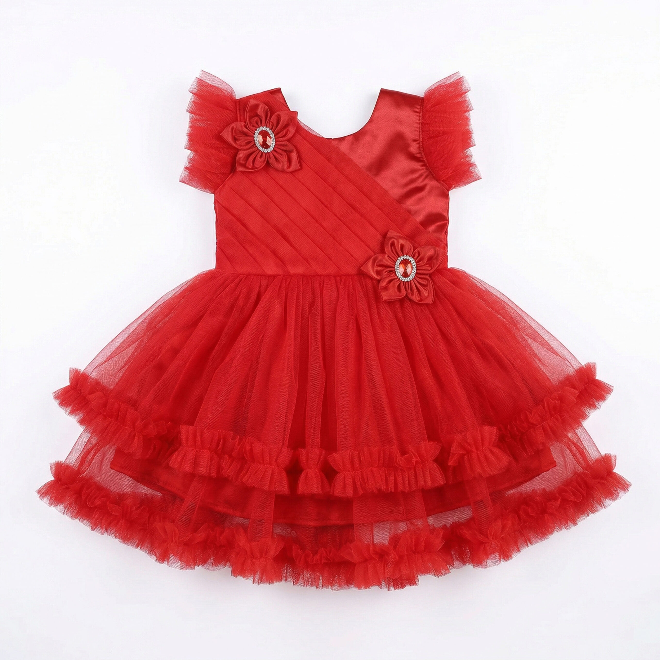 Elegant Awesome Red Net Party Frock for Girls