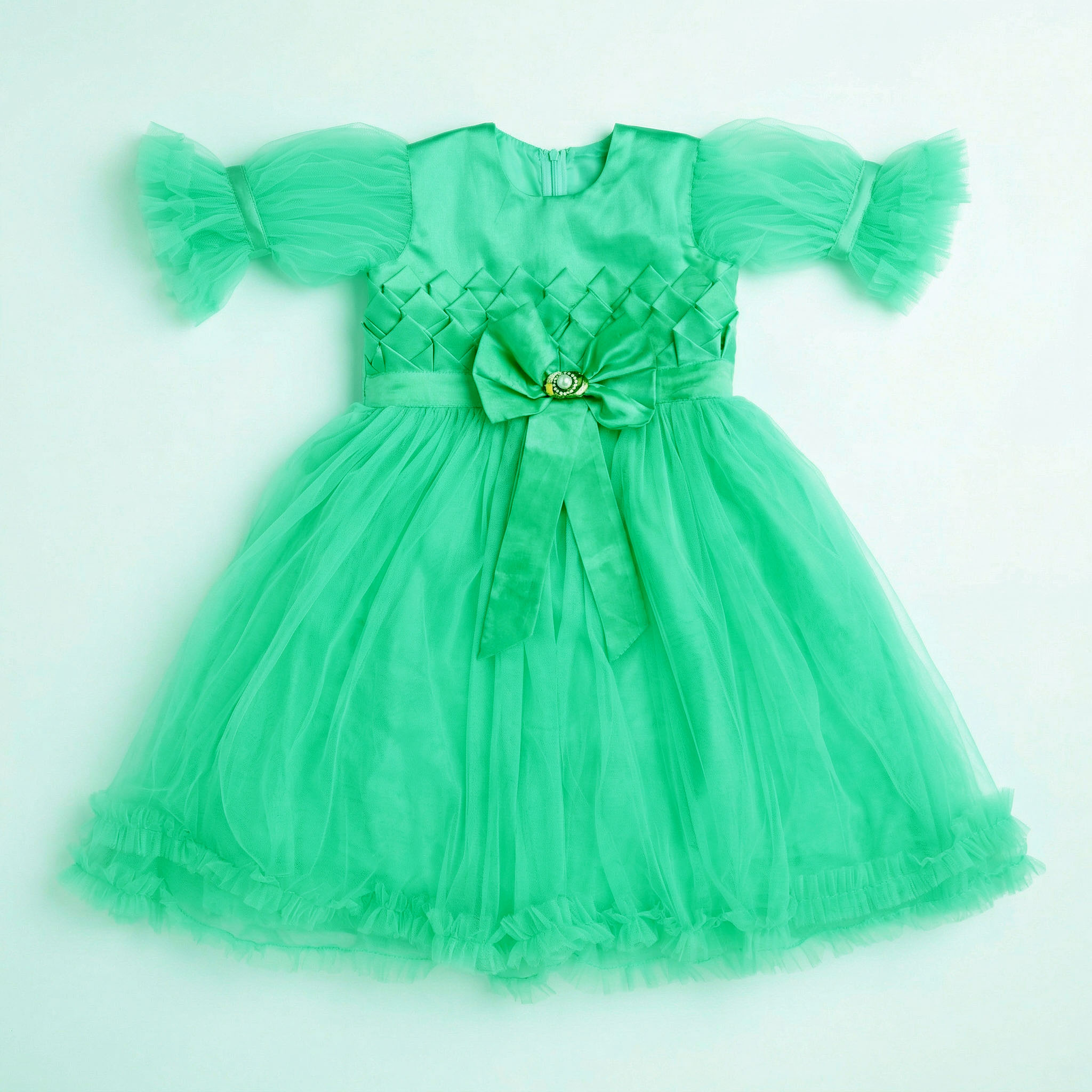 Stylish Green Net Party Frock for Girls