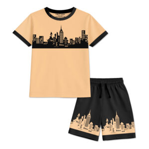 Gotham City Boys Peach Shirt & Black Shorts Printed Set