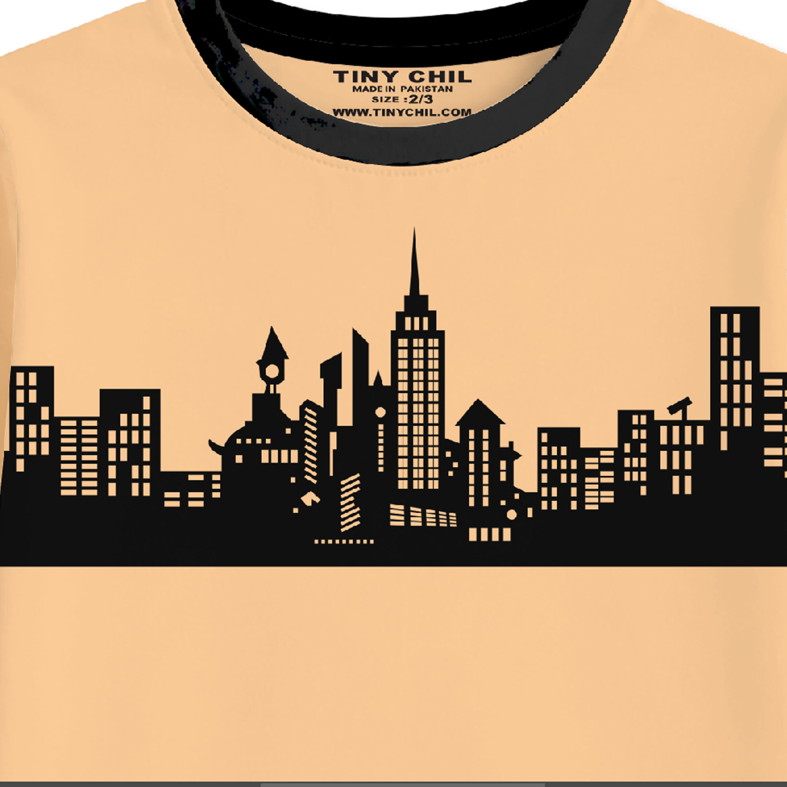 Gotham City Boys Peach Shirt & Black Shorts Printed Set