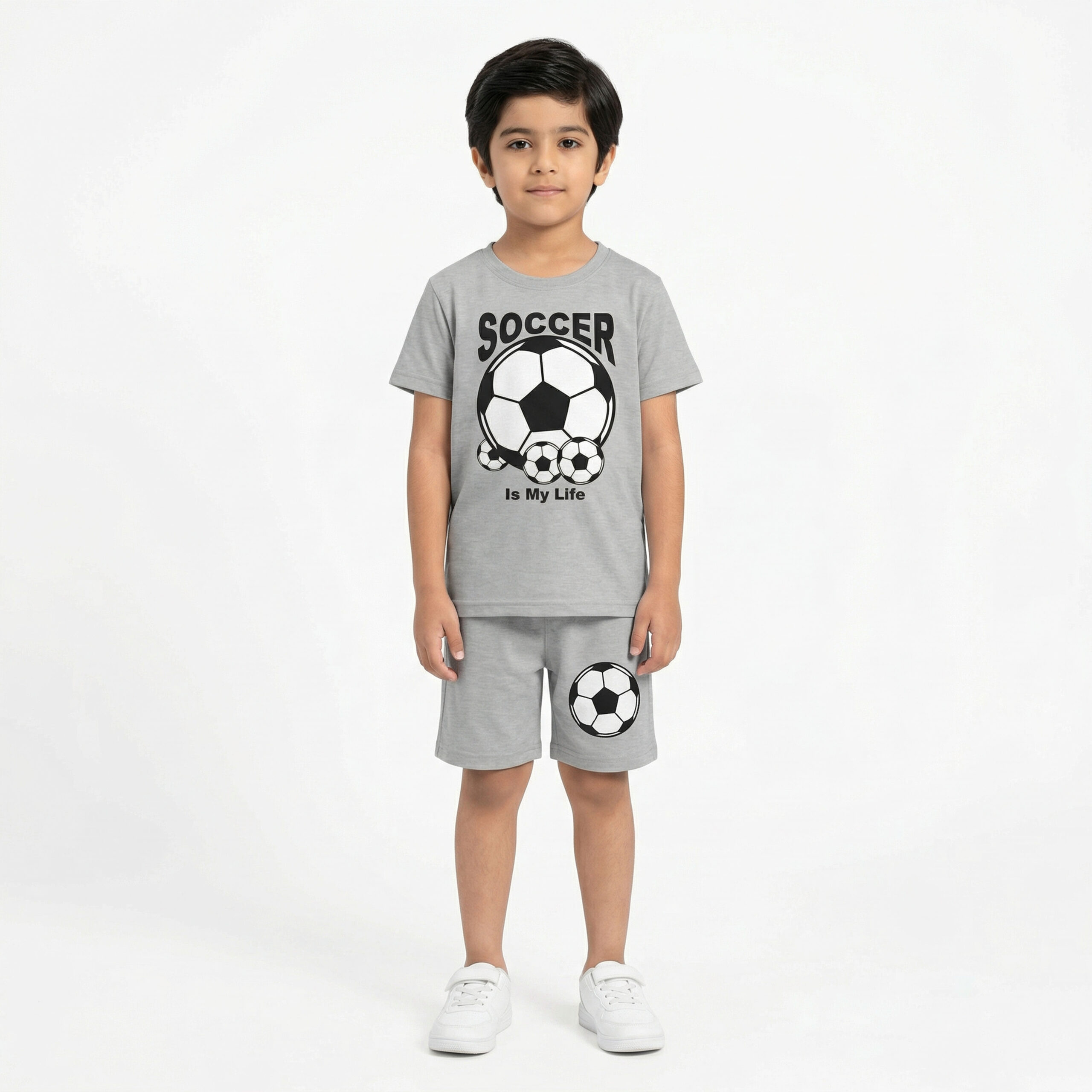 Soccer Is My Life Boys Grey Shorts Set