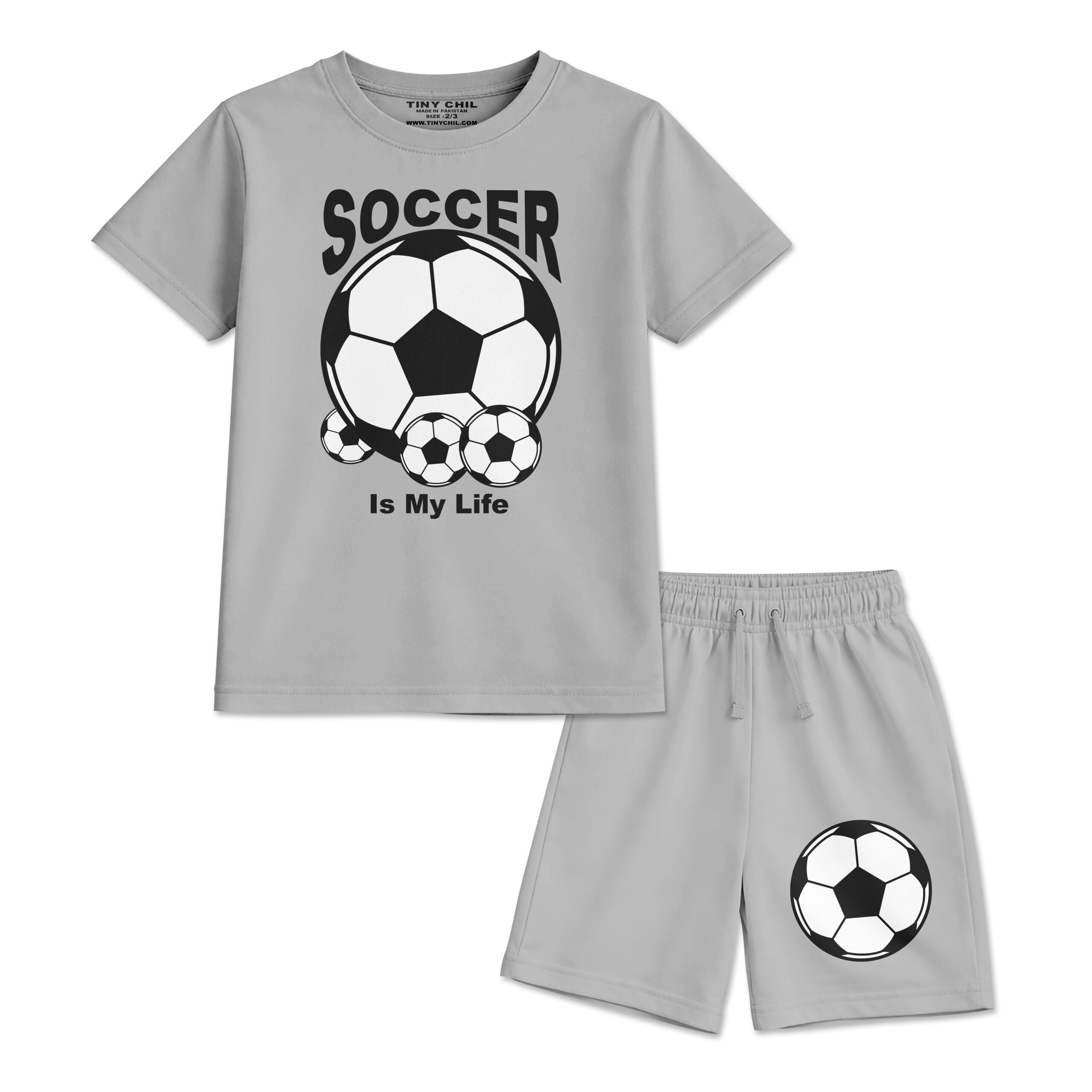 Soccer Is My Life Boys Grey Shorts Set